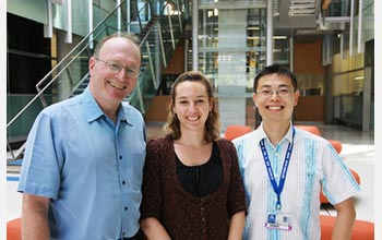 Photo of researchers at the University of Melbourne who are developing flexible electronics.