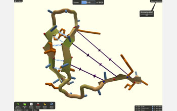 Screenshot showing how protein structure is reshaped by Foldit players.
