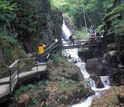 Tourists enjoy the forest at Flume Gorge, Franconia Notch State Park, N.H.