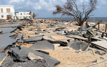 damaged road from storm surge at Bay St. Louis, Mississippi