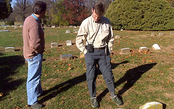 Photo of Anthony Aufdenkampe and  Rolf Aalto at London Grove Friends Meeting cemetery.