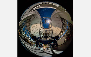 The moon illuminates Gemini South Telescope's interior