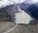 Photo of the moraine at Tasman Glacier shows glacial melting and climate change.