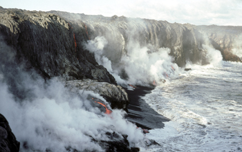 Blocks of hot lava enter sea from Kilauea