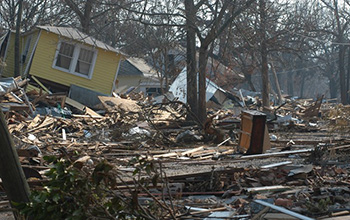 damage and destruction to houses from a hurricane