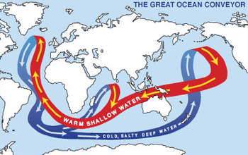 map of the world showing the route of the great ocean conveyor currents