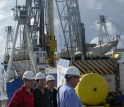 Scientists drill into ocean crust from aboard the vessel JOIDES Resolution