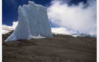 Photo of an isolated remnant of Kilimanjaro ice spires.