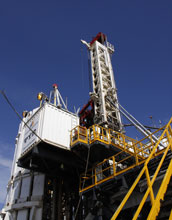 Photo of the Iceland Drilling Company rig at the Krafla geothermal field.