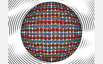 Illustration showing computational models of droplets with liquid crystals, water and surfactants.