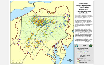 Map showing Pennsylvania's least disturbed stream reaches.