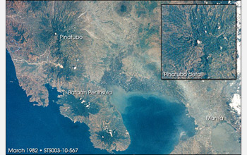 Satellite image taken in 1982 showing forested areas around Pinitubo.