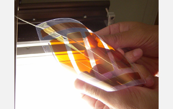 Photo of a flexible amorphous silicon solar cell.