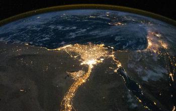 Egypts Nile River Delta at night