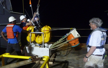 Night deployment of an ocean bottom seismograph.