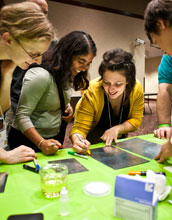 Photo of people exploring nanoscale coatings in a professional workshop.