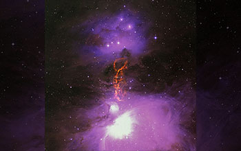 Radio/optical composite of Orion Molecular Cloud Complex featuring a dust-rich, star-forming filament