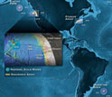 Map of the Atlantic and Pacific ocean basins showing regional scale nodes and endruance array.