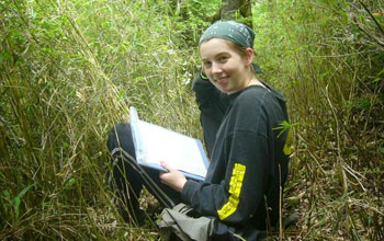 Photo of doctoral candidate Vanessa Hull gathering data in the Wolong Nature Reserve, China.