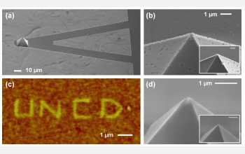 This slide highlights the ultra-nano-crystalline diamond (UNCD) atomic force microscope cantilever