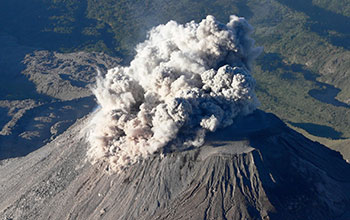 A view of the Santiaguito dome complex as seen from the summit of Santa Maria