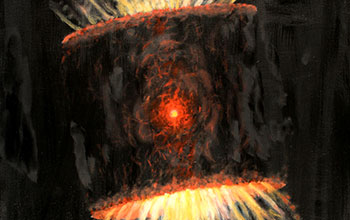 Painting showing expanding shell of gas and dust around the star Sakurais Object