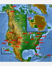 Map of North America, Hawaii, Greenland and the Caribbean showing NSF's LTER sites.