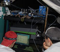 Photo of two scientists taking measurements of carbon dioxide during a field experiment.