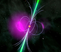 Artist's rendition of a gamma-ray pulsar, a compact neutron star that accelerates charged particles.