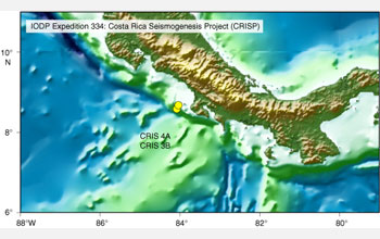 Map showing the location of the CRISP research site off Costa Rica.
