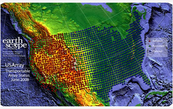 Map showing the distribution of EarthScope's seismic, GPS and other instruments in United States.