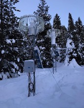 Snow gauges, operated by the National Center for Atmospheric Research, measure how much snow falls.