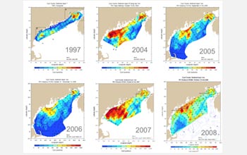 Gulf of Maine maps reveal the concentration of Alexandrium cysts buried in seafloor sediments.