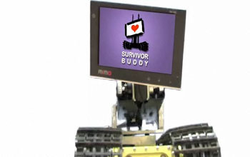 a robot with a monitor head showing a heart and the words Survivor Buddy below the robot.