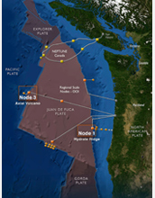 Map showing the location of Ocean Observatory Initiative Regional Scale Nodes.