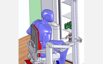 Computer simulation of a disabled person piloting the robotic mobility and manipulation system.
