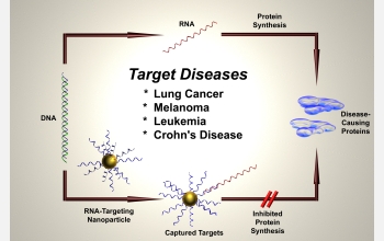 A gold nanoparticle coated with antisense DNA can disrupt protein production quite effectively.