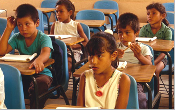 Children at desks.