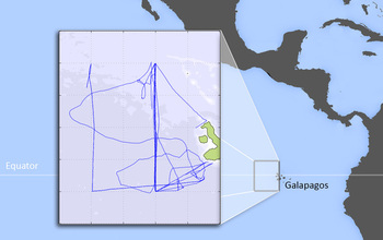 Map showing parts of North and South America with Galapagos in focus