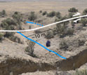 Photo of southeast channel of Bidart Fan/Carrizo Plain, which has been offset 16 meters by 5 quakes.
