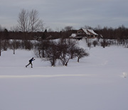 Scientist skiing