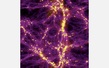 Snapshot taken from a simulation showing evolution of structure in a large volume of the universe