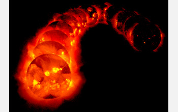 Montage of images showing the solar cycle of the sun over a period of about 11 years.
