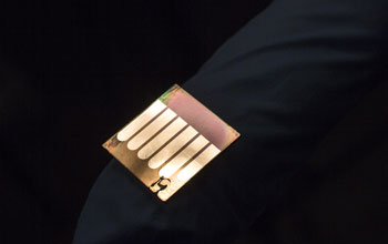 A close-up image of a polymer solar cell developed by Jinsong Huang