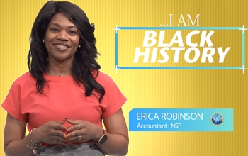 Woman standing  with text I am Black History -- Erica Robinson