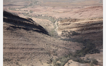 Photo looking east from a low-flying plane over the Little Bunkers Ranges in South Australia.