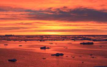 A vibrant sunset at Palmer Station, Anvers Island, located near the Antarctic Peninsula