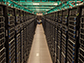 view between two rows of Frontera servers in the TACC data center