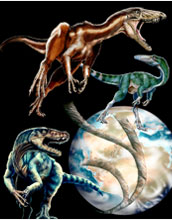 Reconstruction depicting the evolutionary relationships between Tawa and two other dinosaurs.