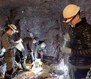 The research team filters and preserves brine samples collected from historic drill holes in the mine.